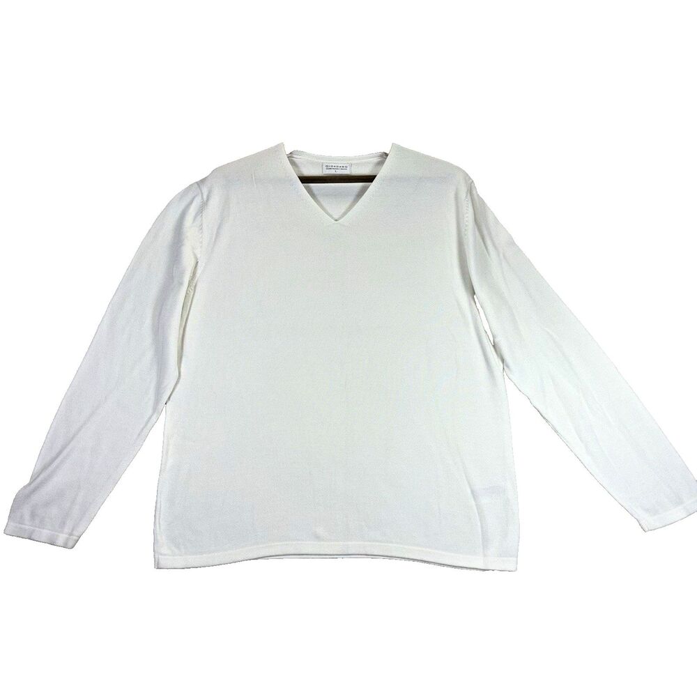 Giordano Men’s White V-Neck Sweater Size L 100% Cotton Machine Washable